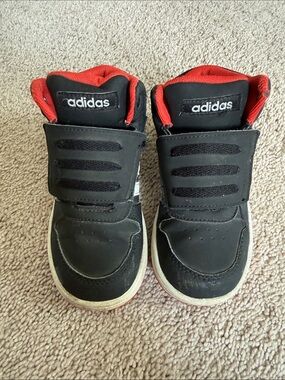 adidas Kids Black and Red High-Top Velcro Sneakers Little Boy Size 10